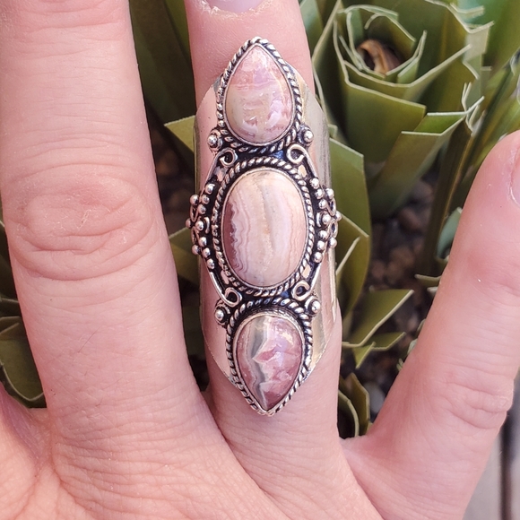 New Rhodochrosite 925 Silver Statement Ring. - Picture 11 of 16